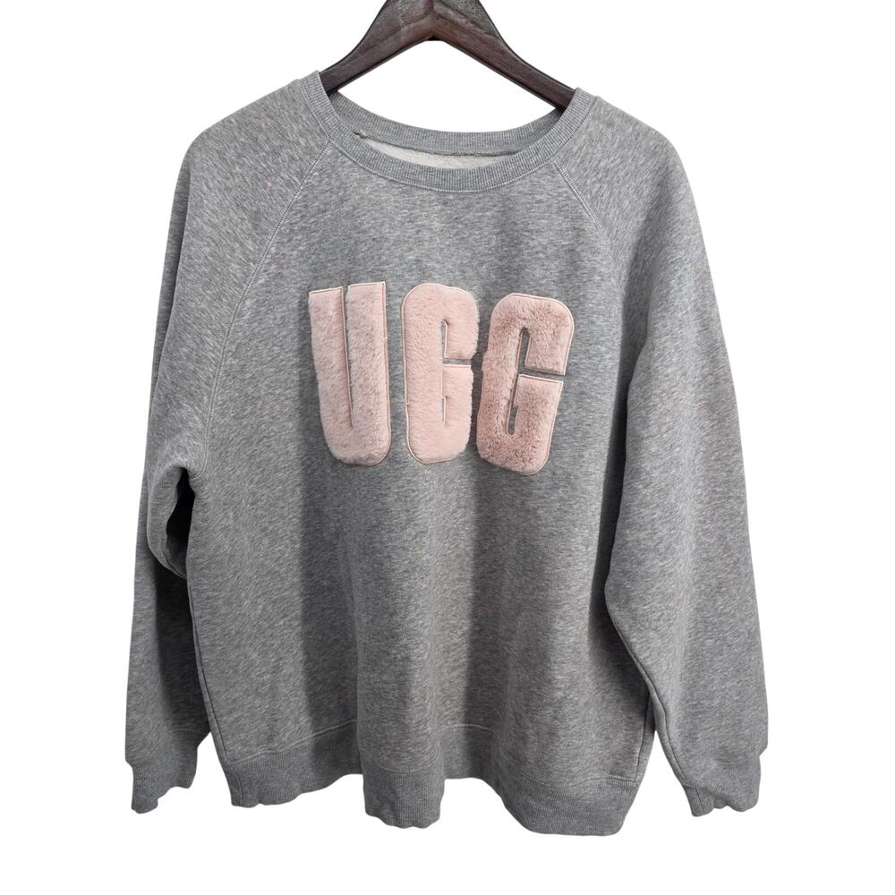 UGG Madeline Fuzzy Logo Pink Gray Crewneck Sweatshirt Size 1x